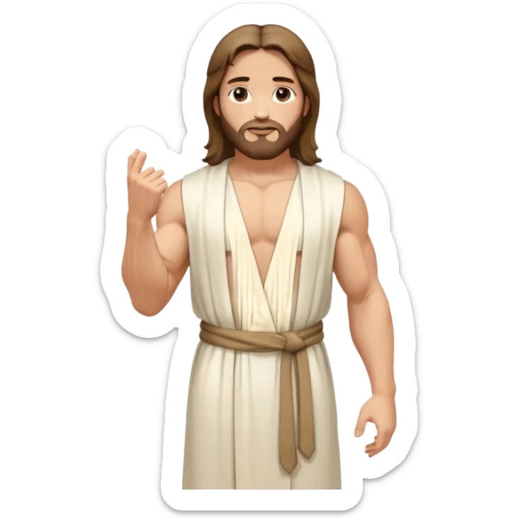 fullbody jesus christ jacked, sleeveless white robe and arms crossed sticker