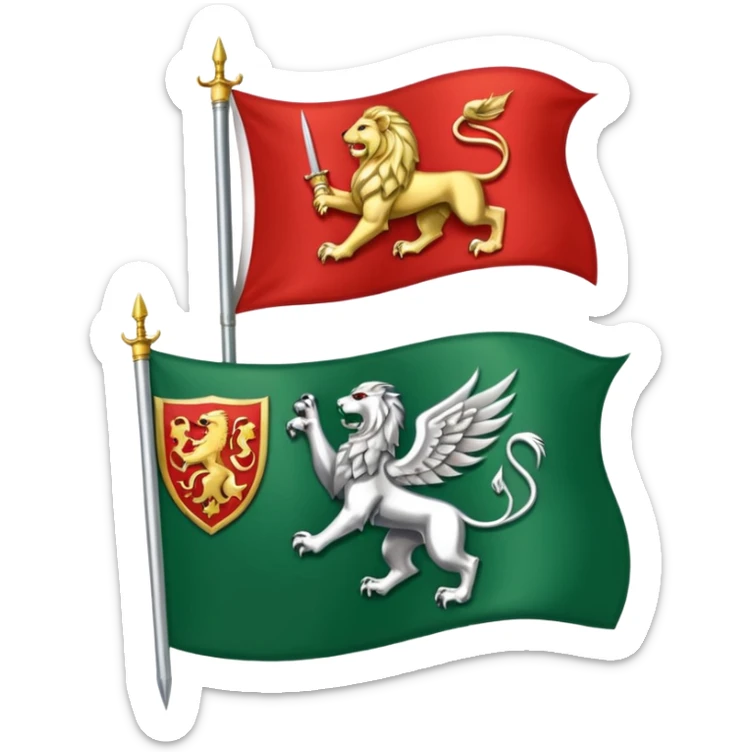 A flag with green at the top, white in the middle, red at the bottom, a lion and a falcon in the middle of the white flag, in the lion's right hand is a sword. sticker