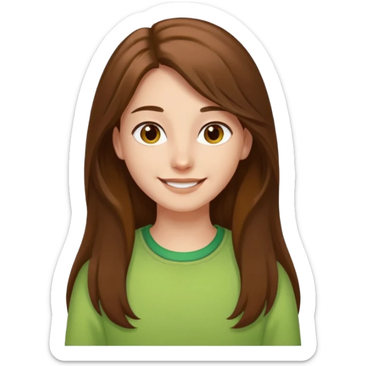 

"You have long brown hair that frames your face beautifully. Your skin is fair, giving you a fresh and youthful appearance. You have a warm smile that lights up your features. Your style is casual and comfortable, often wearing soft colors like light green that complement your look."

 sticker