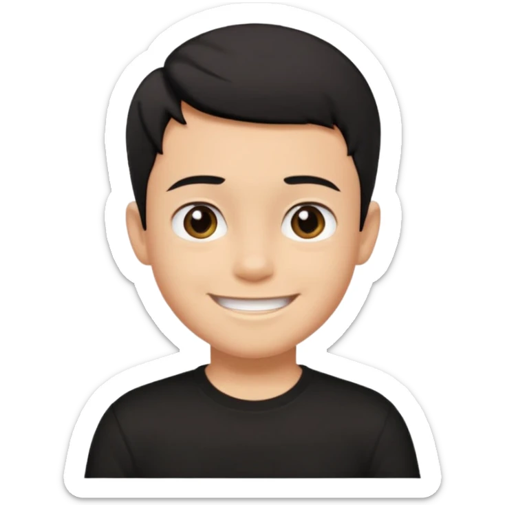 a boy wearing black t-shirt, has black short hair and no glasses, smiling brightly sticker