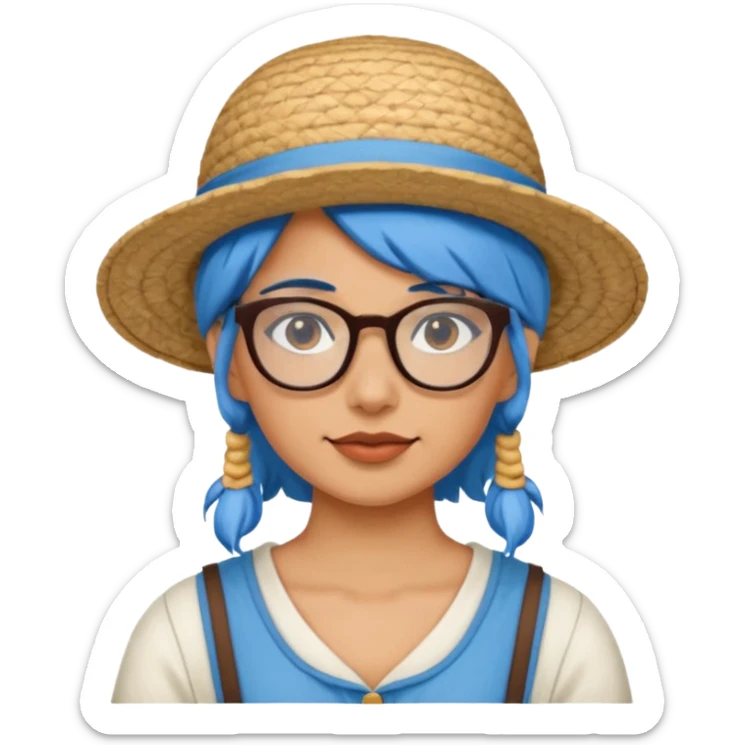 woman glassess, fat venice gondolier with iconic hat and blue hair woman sticker