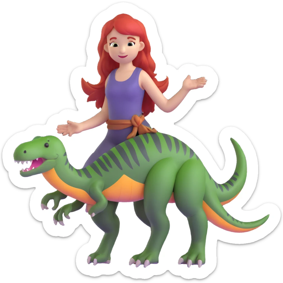 Red-haired girl with a dinosaur tail and animal paws instead of hands and feet sticker