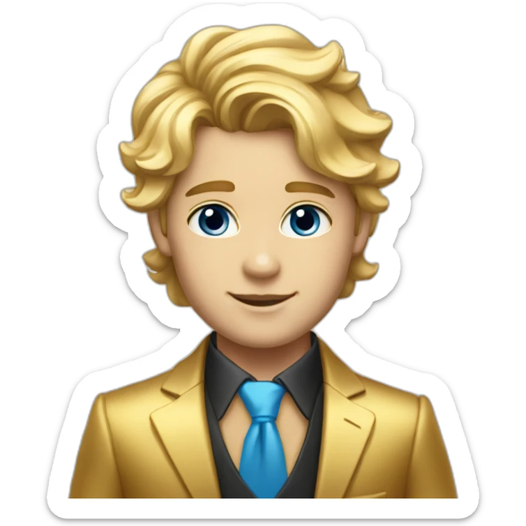 Posh-boy-with-golden-suit-and-blue-eyes-and-rainbow-unicorn-hair sticker