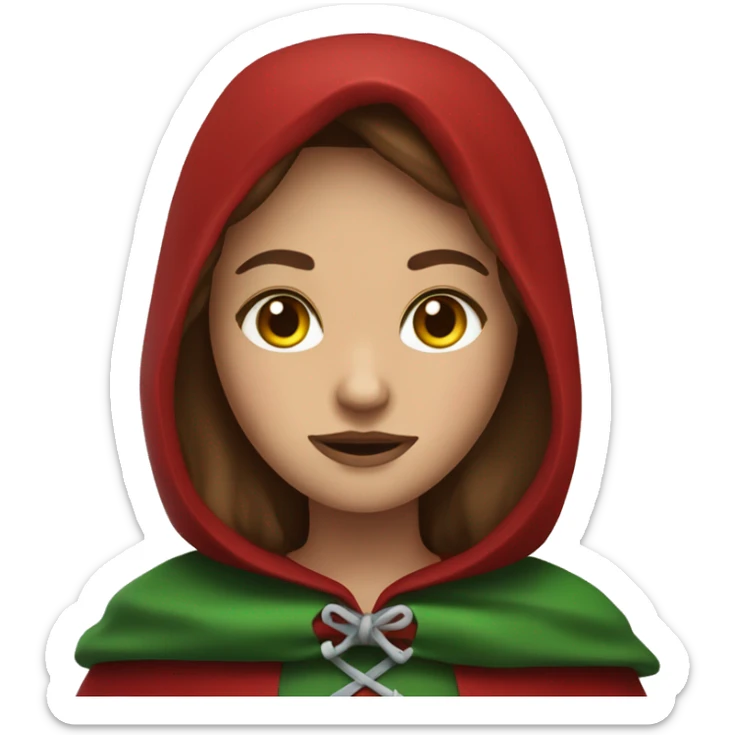 Red Riding Hood based on my own emoji with brown hair, a red hood and very green eyes and long dark eyelashes  sticker
