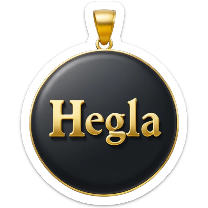In black round stone of gold round pendant,the gold inscription "Helga" in large letters sticker