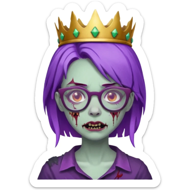 crowned woman zombie with glasses and purple hair  sticker