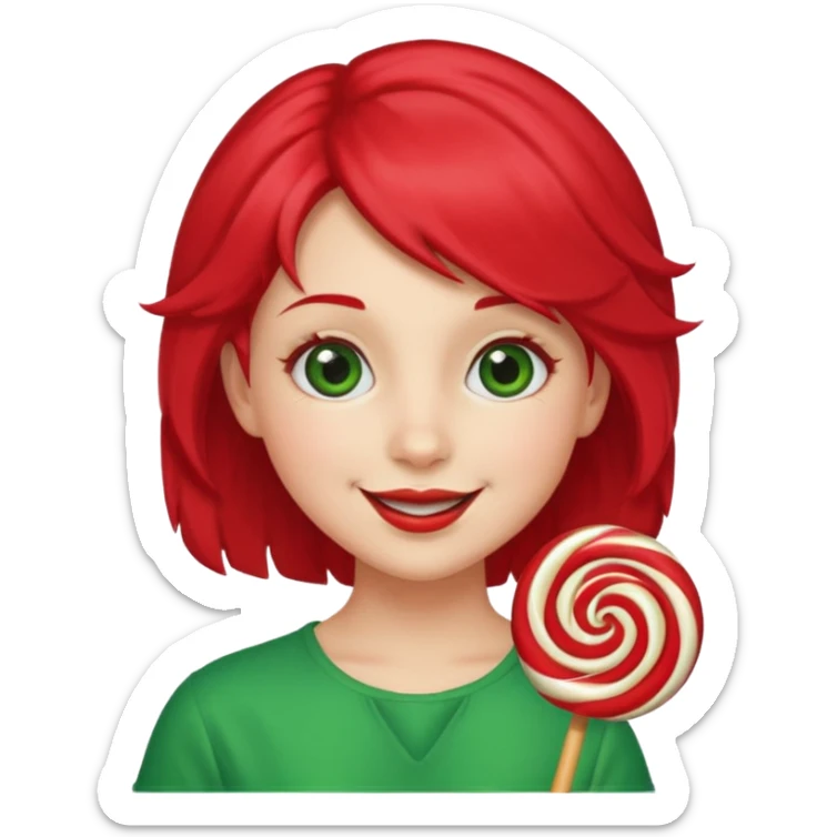 very pretty candy shop girl face with lollipop hair red and green combined sticker