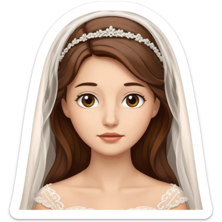 Blonde skin bride with a long veil with brown hair with a chin on her face sticker