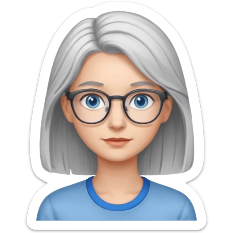 Grey haired emoji with blue eyes and glasses female young longer hair sticker