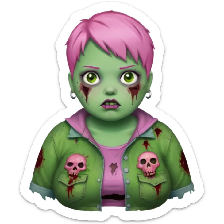 fat zoombie girl pink short hair, green skin sticker