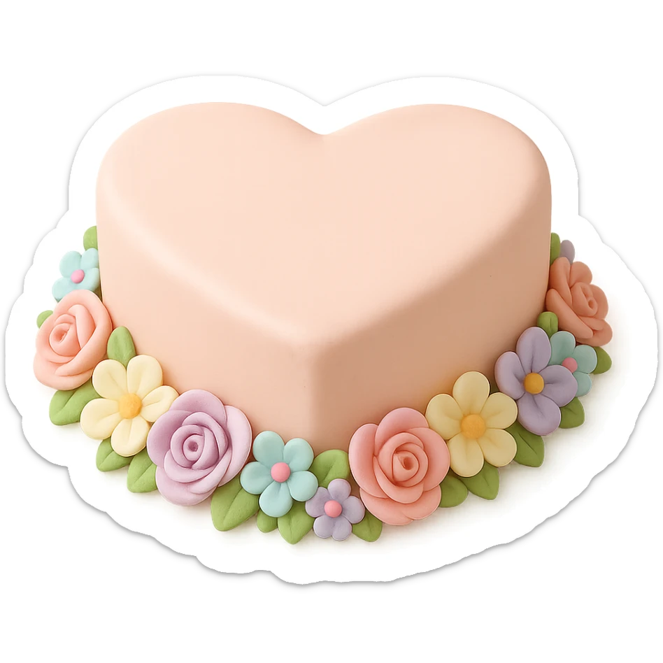 heart-shaped fondant cake with floral border sticker