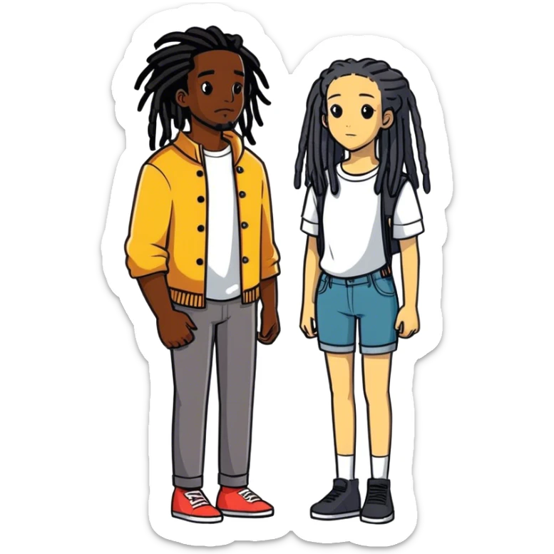 darkskin guy with dreads and lightskin girl with black hair  sticker