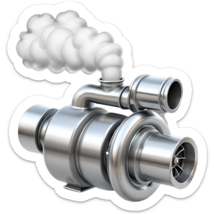 Emoji of a turbocharger blowing boost with cartoon smoke puffs sticker