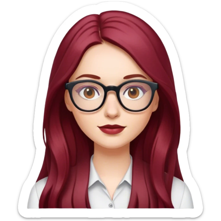 white girl with long burgundy hair and glasses  sticker