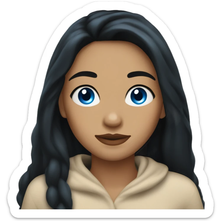 woman with long black hair, enchanting blue eyes, and tan skin sticker
