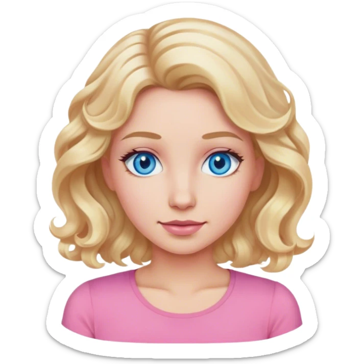 woman with pink top and blonde wavy hair and blue eyes sticker