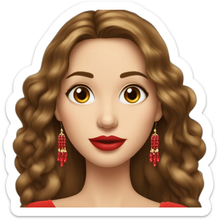 jolie femme cheuveux long lise brun avec boucle d'oreille bijoux en rouge sticker