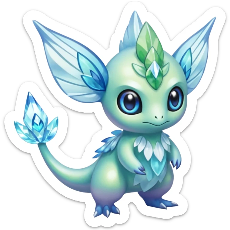 elemental icy floral ethereal glacial Axew-Rufflet-Brionne-Celebi-Pokémon-Fakémon-hybrid-creature sticker