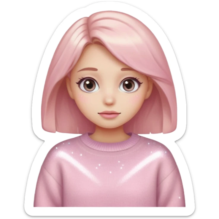 “Emoji girl, pastel pink blush, sparkly wide eyes,  oversized pastel sweater.” sticker