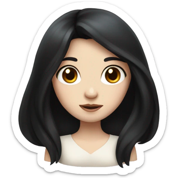 Pale girl with long black hair with heart on hands  sticker