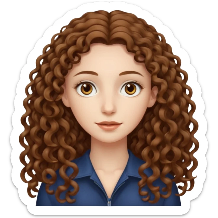 pale woman with brown curly very long hair, middle part. the hair is very long and very thin sticker