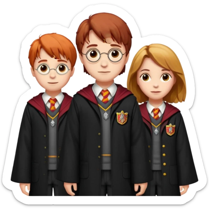 harry potter, ronald weasley and hermione granger in gryfinndor uniform sticker