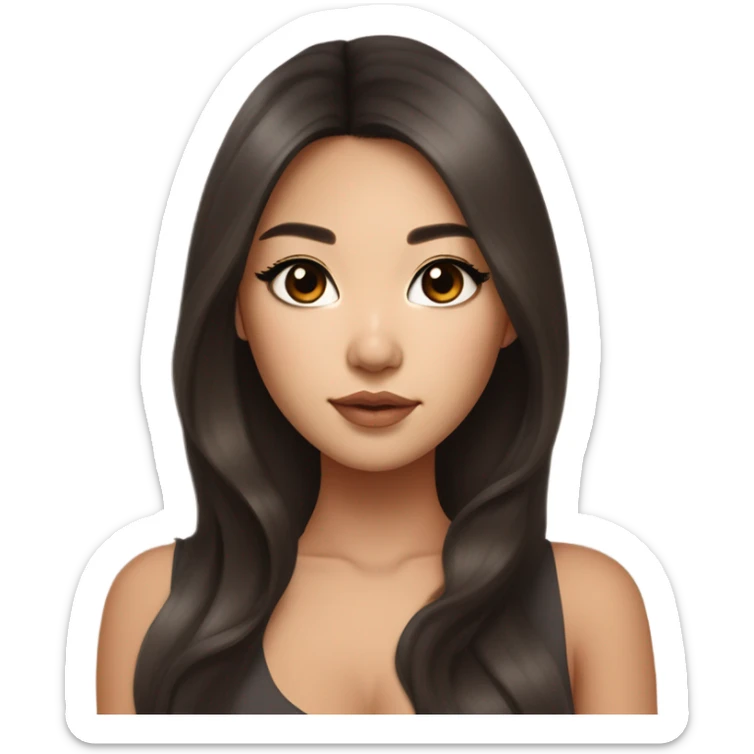 hourglass body beautiful wasian girl with smokey eyeliner + blush + long blowout brown hair + brown doe eyes + huge lips sticker