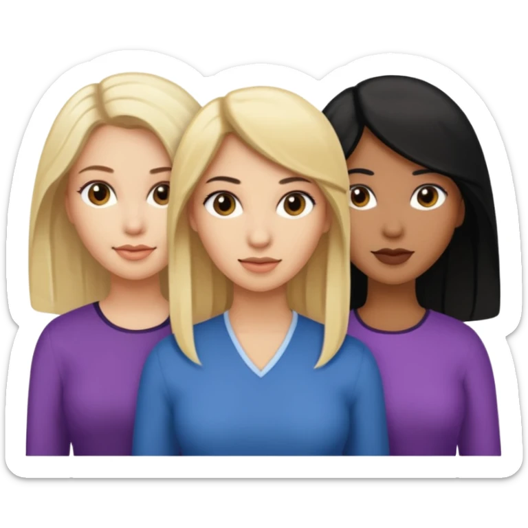 3 women emojis, Caucasian woman with blonde hair, Brown skin woman with black hair, Caucasian women with brown hair sticker