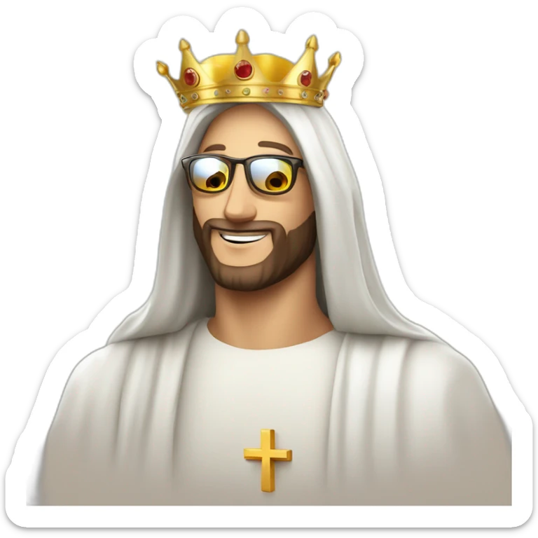 jesus con gafas y una corona haciendo la celebracion de cristiano ronaldo sticker
