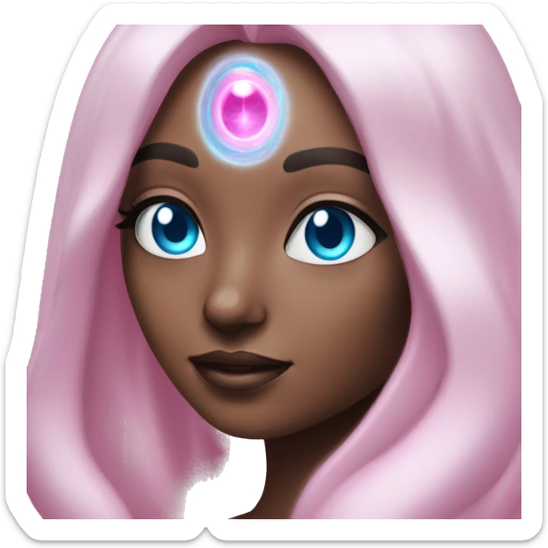 magical diva with thin pink andromedan skin long hair and blue eyes glowing third eye sticker