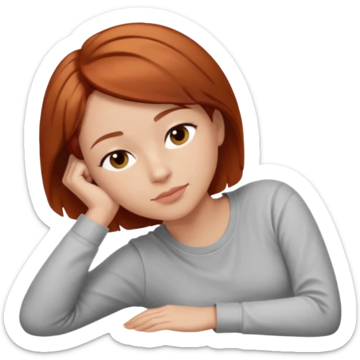 a woman, alone, short hair, light skin, auburn hair, laying on her side sticker