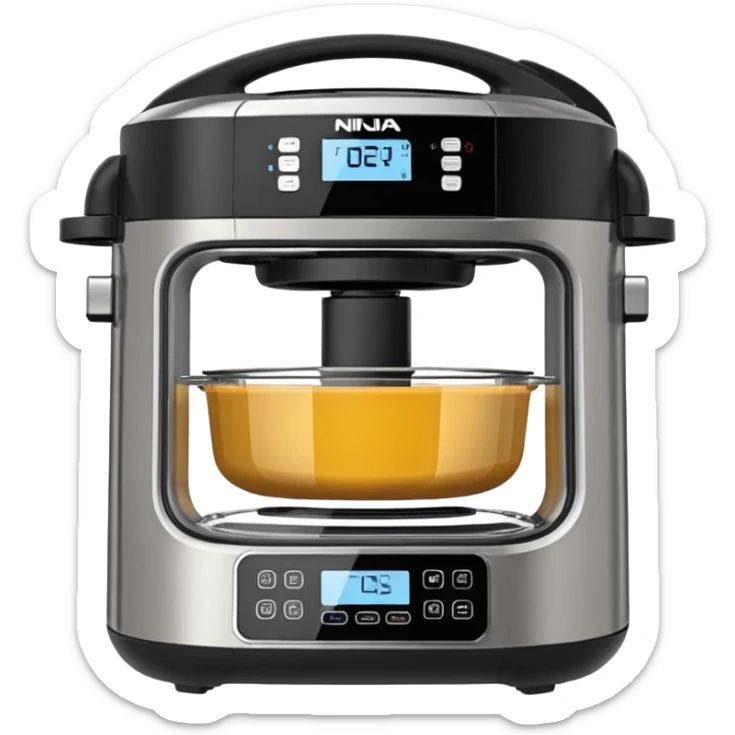 A highly realistic emoji-style illustration of the Ninja Combi all-in-one multicooker, shown front-facing. Stainless steel body with a large glass door. sticker