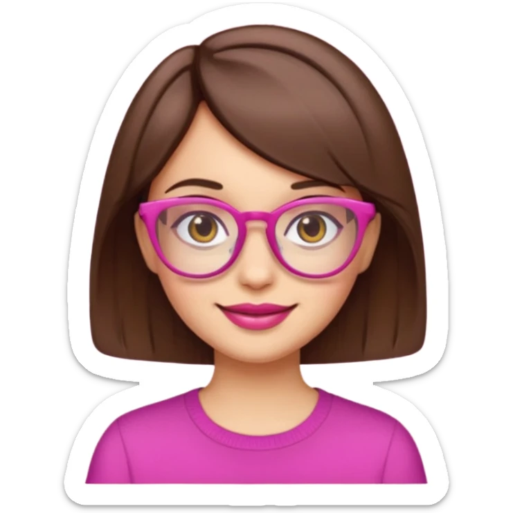 short brown hair girl with glasses and pink lips, emoji style sticker