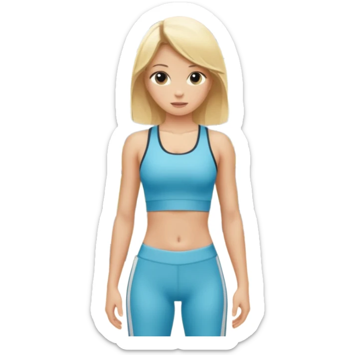 fröhliches, blondes Mädchen mit Sportkleidung, zeigt ihre Muskeln, Fitnessstudio-Hintergrund sticker