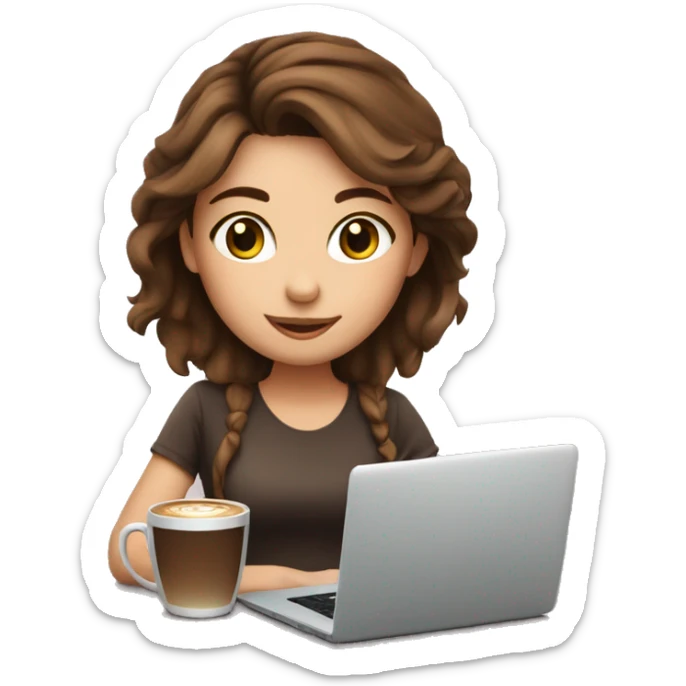 cute girl with brown hair working on laptop and drinking coffee sticker