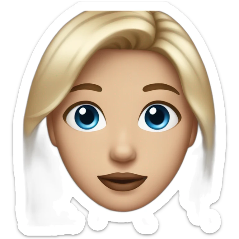 emoji with blue eyes and brown hair with blonde highlights and lipstick sticker