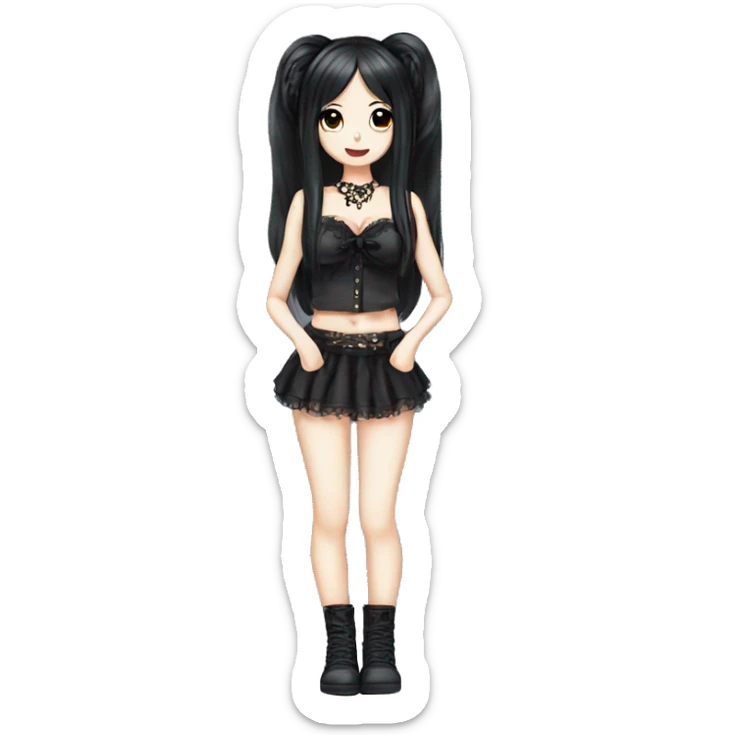 full body hime gyaru girl black hair goth clothes sticker
