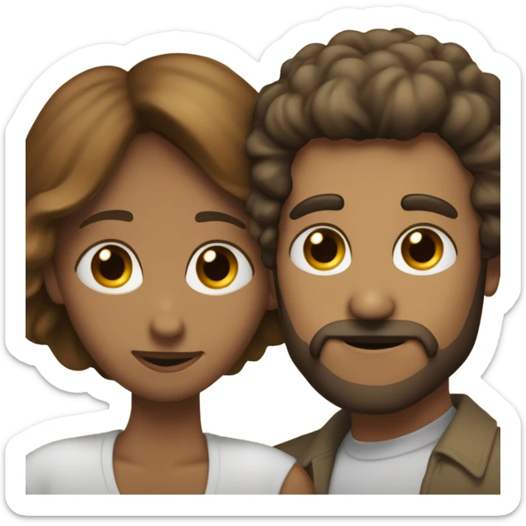 dos personas dándose un beso, un hombre con piel blanca y pelo castaño y una mujer morena con pelo oscuro sticker