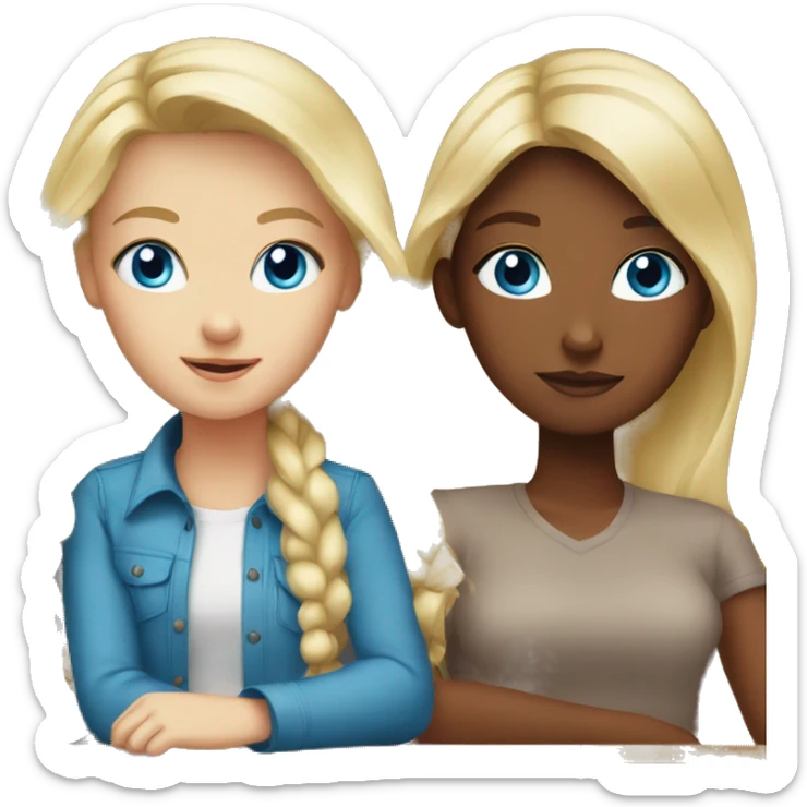 Blonde girl with blue eyes, 2 brown haired girls at a table sticker