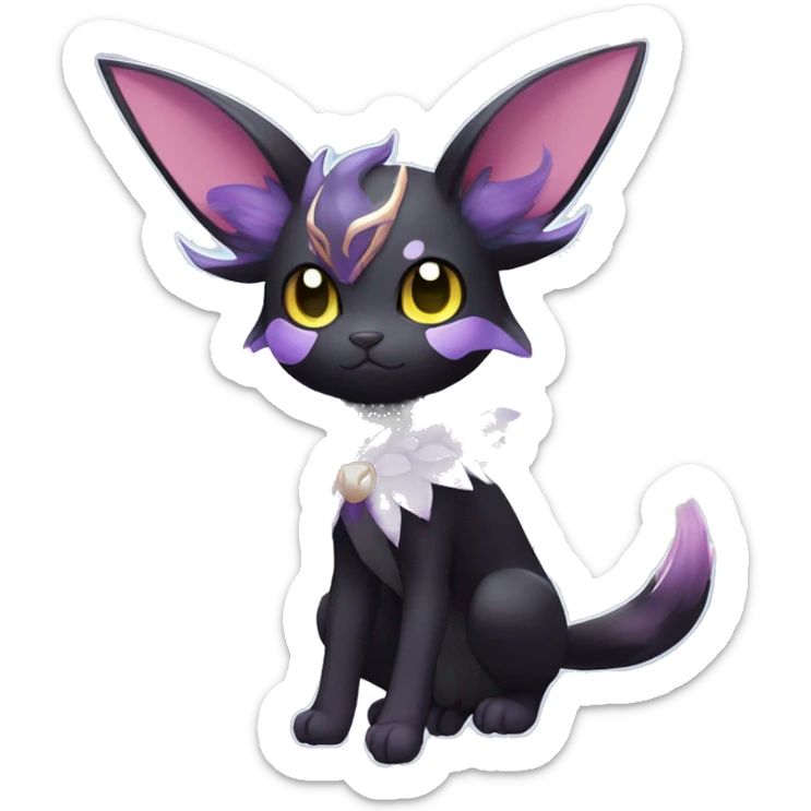 Shiny Cool Punk pastel Black beautiful ethereal fantasy Kawaii Sona Umbreon-Espeon-Litten-Fakemon-cat-animal with edgy bat-wings-ears vtuber model Full Body sticker
