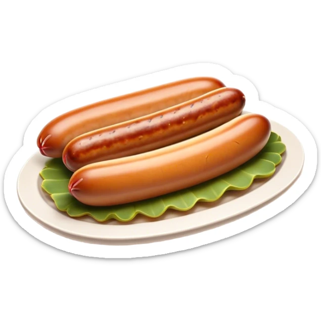 Cinematic Realistic Bratwurst Dish Emoji, showcasing a succulent, grilled sausage with a crispy exterior rendered with lifelike detail and warm, dynamic lighting. sticker