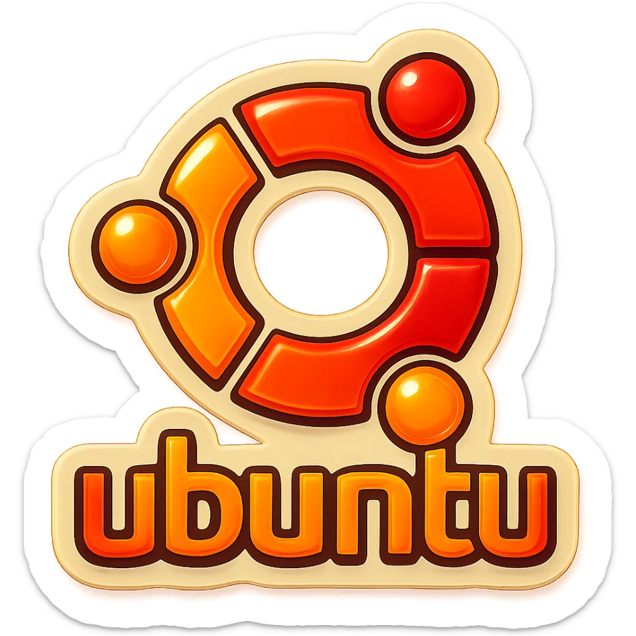 Ubuntu logo, sticker style, playful, bold colors, tech branding sticker