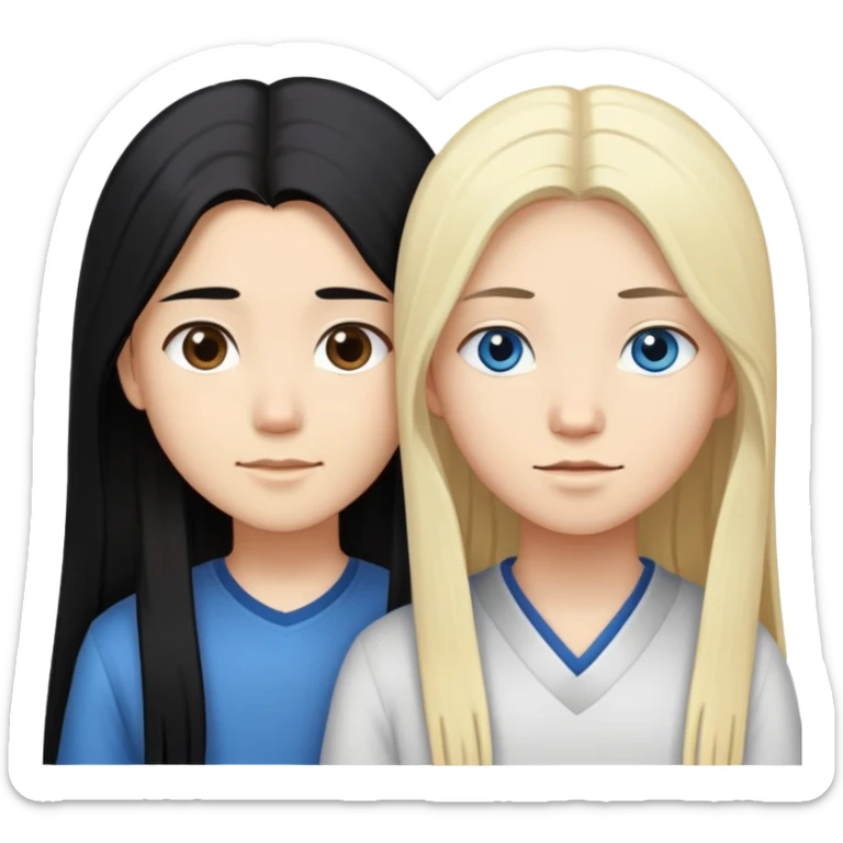 Asian girl with long black hair and brown eyes and white boy with blonde hair and blue eyes couple sticker