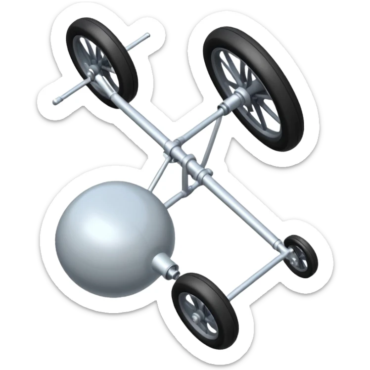 The aircraft's landing gear is one inflated, plump wheel with a strut, black in color, cartoon-style, isometric sticker
