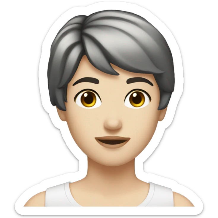 pale skinned dark black short hair dark brown eyes masc lesbian  sticker