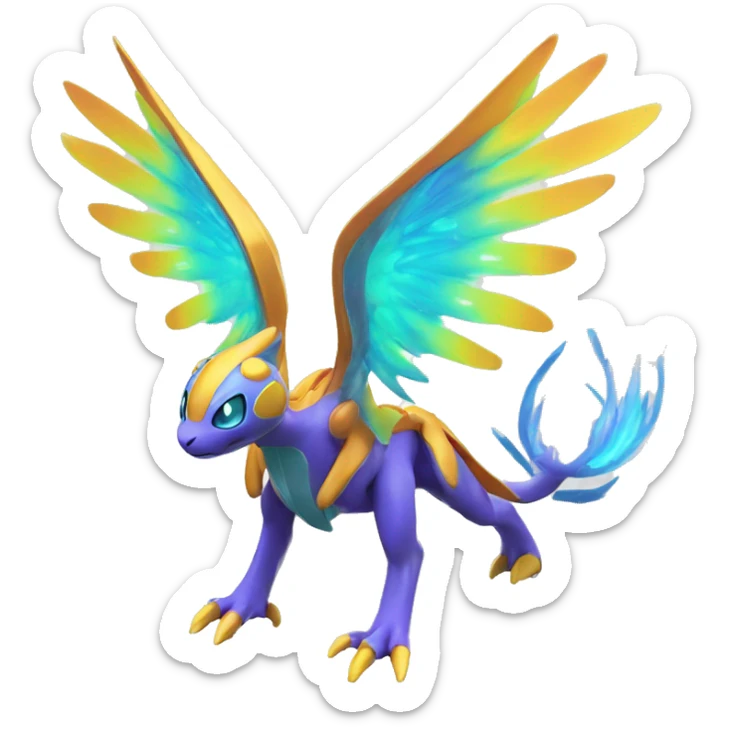 Colorful Celestial Neon Colors Vibrant Colors Flying Futuristic Fakémon-Legendary-Pokémon-Creature Full Body sticker