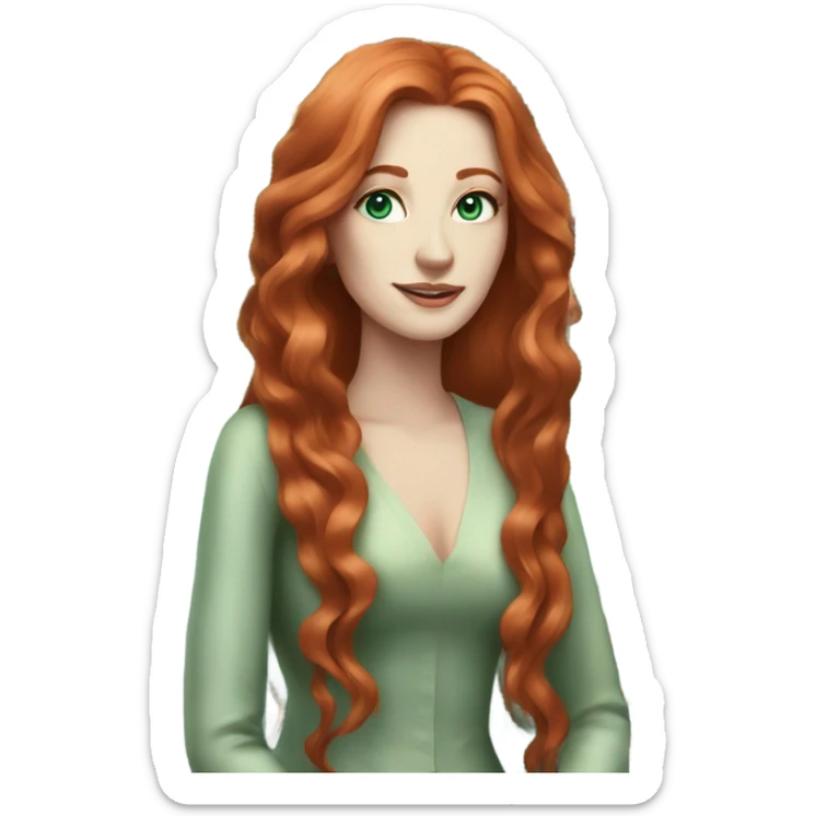 Rich woman, red long hair,  pale-skin, emerald blue-green-eyes sticker