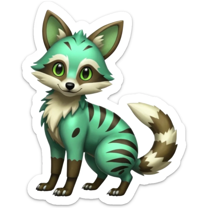 Shiny Green Glossy Silvally-Aardwolf-Tanuki-Genet-Bobcat-fusion-animal-hybrid-creature, full body sticker