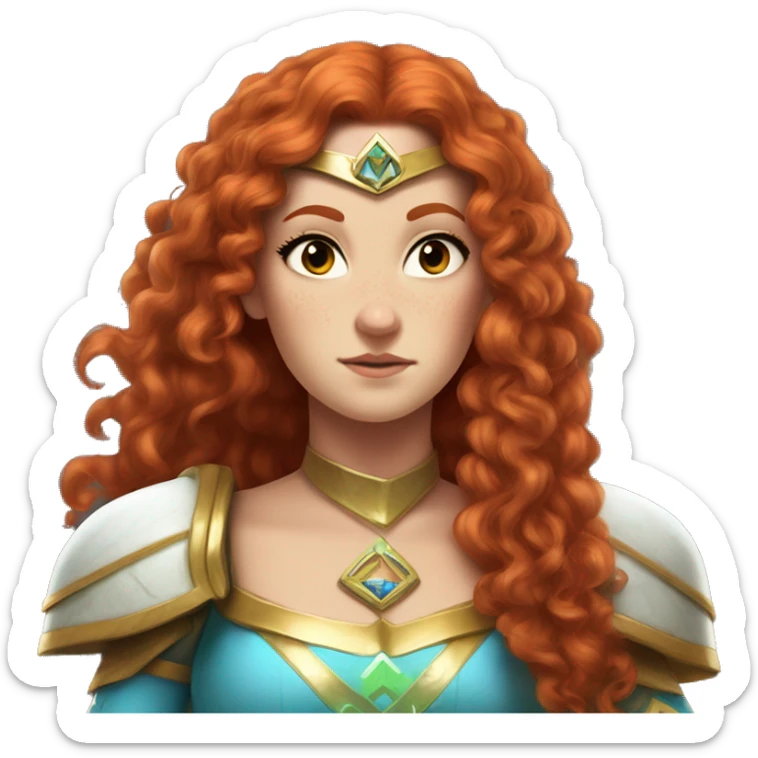 a white girl with long red curly hair and freckles, cosplaying Princess Zelda posing and ready for a fight sticker