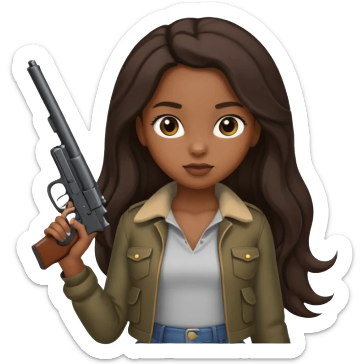 Black girl with cute clothes on with long hair and a gun ￼ sticker